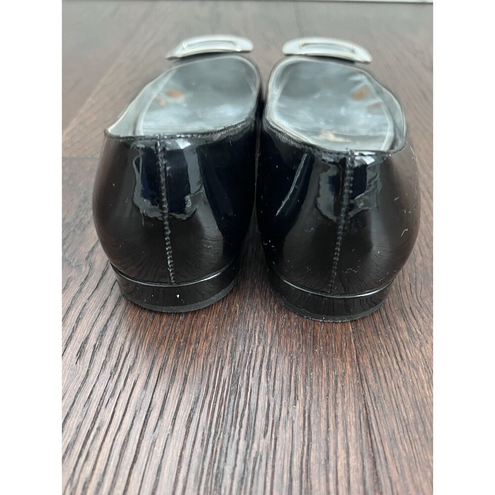 PRADA Black Patent Leather Ballet Flats Silver Detail Size 37 GUC - Picture 3 of 14